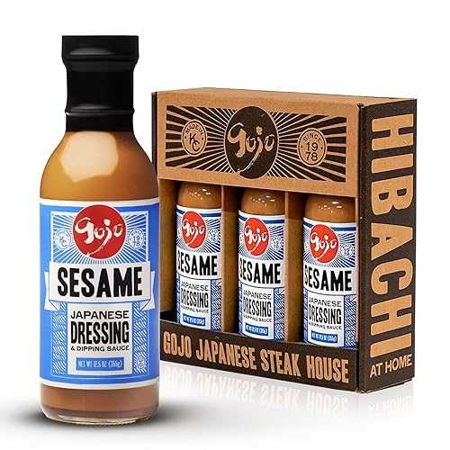 Gojo Sesame Dressing \u0026 Dipping Sauce, Creamy Japanese Sesame Salad Dressing and Goma Dare Sauce for Asian Hot Pot, Shabu Shabu, Dumplings and Hibachi, 12 Oz, Pack of 3