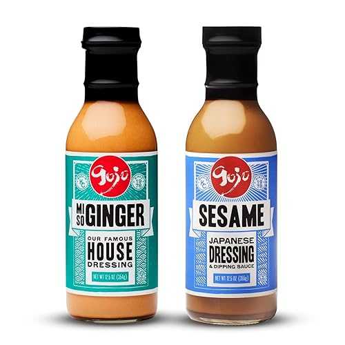 Gojo Japanese Steakhouse Dressing Variety Pack, House Miso Ginger Dressing \u0026 Sesame Goma Dare Dressing, Hibachi Salad and Dipping Sauces for Salads, Dumplings, Rice Bowls and Marinades, 2 x 12 Oz