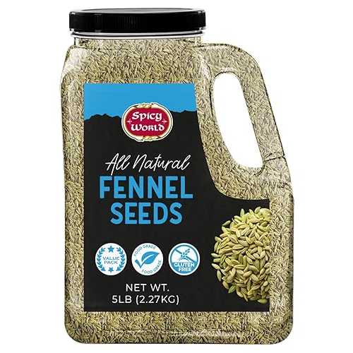 Spicy World Fennel Seeds 5 LB Bulk Jar - Whole Sweet Fennel - Great for Cooking, Tea, Mouth Fresheners, or Make Fresh Powder - Premium Quality, All Natural