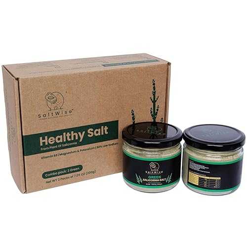 SaltWise Green Salt, Gourmet Chef s Jar 2-Pack 50% Less Sodium, Plant-Based Salt Substitute, 100% Dehydrated Salicornia (Sea Beans), Natural Umami, No Additives (14.10 薬局衡オンス / 400g Total)