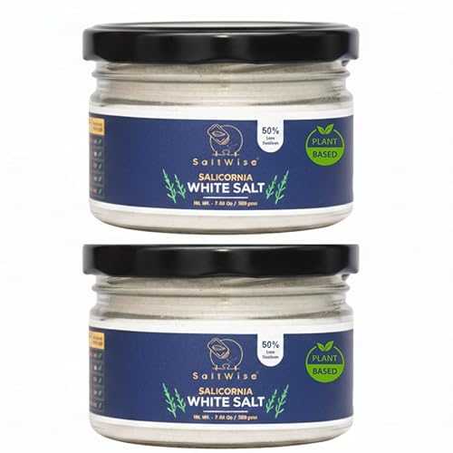 SaltWise Salicornia White Salt Premium Jar 2-Pack, Low Sodium Salt Substitute, Plant-Based Mineral rich, Kosher, 100% Natural, No Additives (14.10 薬局衡オンス / 400g Total)
