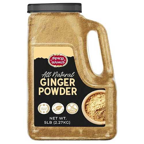 Spicy World Ginger Powder 5 LB Jar Gluten Free, Bulk Ground Dried Ginger Root, Pure Zingiber Officinale, Warm \u0026 Spicy Flavor for Cooking, Baking, and even Teas