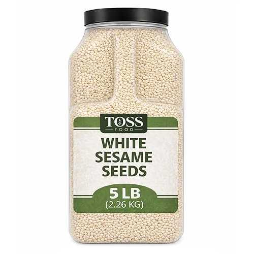 TOSS Hulled White Sesame Seeds, 5 LB Bulk Resealable Jar Premium Baking \u0026 Cooking Ingredient with Nutty Flavor