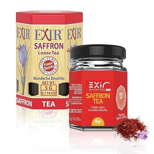 Exir Saffron Loose Herbal Tea Premium Tea Leaves, Naturally Aromatic \u0026 Golden-Hued Wellness Tea - 5grams Glass Jar