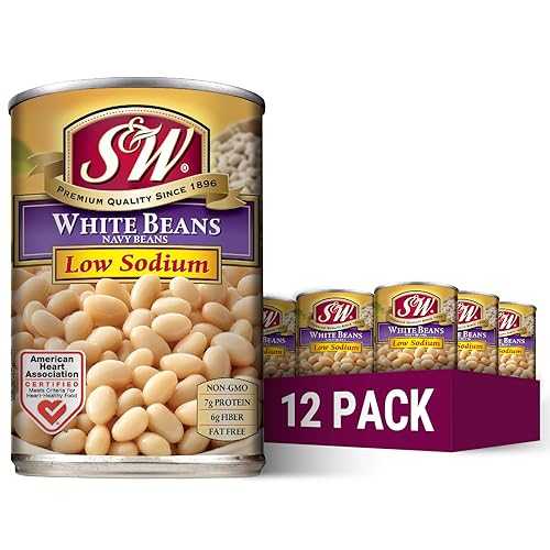 S\u0026W Low Sodium Canned White Beans, Navy Beans, Plant Protein and Fiber, Gluten Free, Vegan, Fat Free, 12 Pack of 15.5 薬局衡オンス Cans