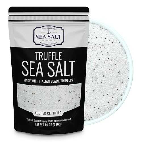 Sea Salt Superstore Black Truffle Salt Italian Sea Salt Infused with Natural Truffle Essence for Gourmet Flavor Elevate Soups, Sauces, Popcorn, and Fries 14 Oz, Plant-Based, Gluten-Conscious