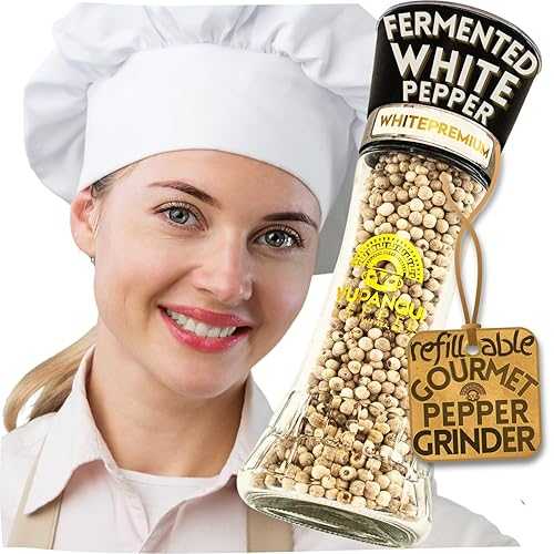 White Pepper Grinder with Fermented white peppercorns Whole Organic Peppercorns YUPANQUI - Gourmet Peppercorn Grinder with Seabreeze hints for MEDITERRANEAN CUISINE, Refillable Pepper Mill 3.5薬局衡オンス