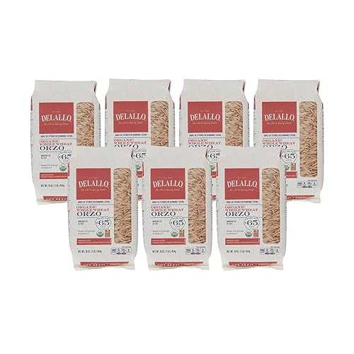 DeLallo Whole Wheat Orzo Pasta, 1 Pound Bag, Organic, Made with Only 100% Durum Wheat Flour, Made インチ Italy, Bronze Cut, Kosher, Non-GMO, All Natural, (7 Pack)