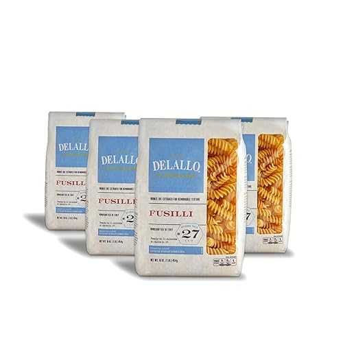 DeLallo Fusilli Pasta, Twisted Shape, Corkscrew Pasta Made インチ Italy, Bronze Cut, Made with Durum Only 100% Wheat Semolina Flour, All Natural, Non-GMO, Kosher, Vegan,1 Pound Bag, (4 Pack)