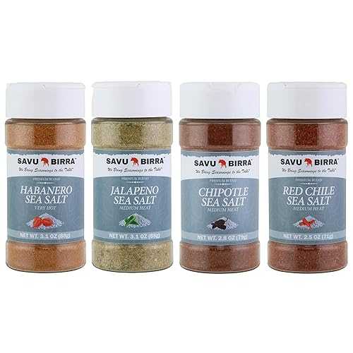 Savu Birra Gourmet Flavored Sea Salt 4 Pack: Jalapeno Sea Salt, Habanero SeaSalt, Red Chile Sea Salt, Chipotle Sea Salt