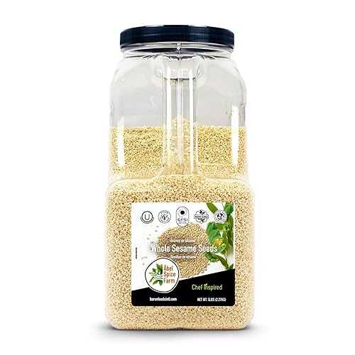 ・・bel Spice Farm Hulled Sesame Seeds - 5 Lb Bulk Pack - Premium, 100% Natural, Kosher-Certified, Non-GMO Sesame Seeds for Baking, Cooking, and Garnishing ABEL SPICE FARM bel Spice Farm Hulled Sesame Seeds - 5 Lb B
