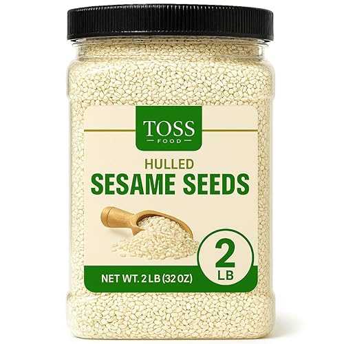 TOSS Hulled White Sesame Seeds, 2 LB Bulk Resealable Jar Premium Baking \u0026 Cooking Ingredient with Nutty Flavor