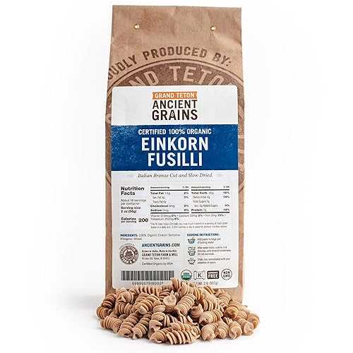 Grand Teton Ancient Grains Organic Einkorn Fusilli Pasta: Spiral Ancient Grain Pasta, Bronze Cut, Stone Milled, Non-GMO, Glyphosate Free, Pasta Salad \u0026 Versatile Pasta