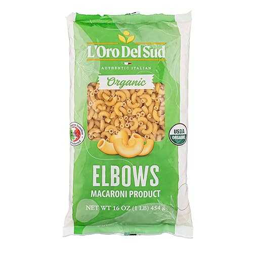 Organic Elbows Pasta, 100% Durum Wheat Italian Pasta, Premium Quality Product of Italy (4 pack x 16 Oz) Non GMO, Vegan, Kosher Certified by L\u0027Oro del Sud