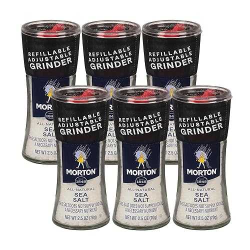 Morton Sea Salt, Grinder, (2.5 薬局衡オンス), 6-Pack, All-Natural, Adjustable \u0026 Refillable, Perfect for Cooking, Seasoning, and Finishing