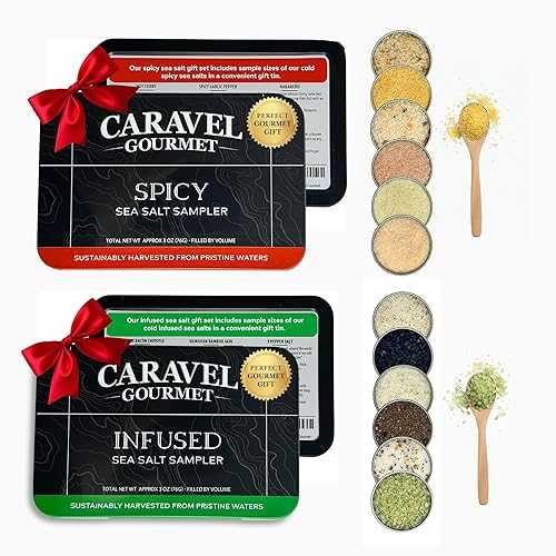 Sea Salt Gift Set - Infused \u0026 Spicy Salt Sampler Collections - 12 Flavors with Reusable Tins - Great Gifts for Everyone - by Caravel Gourmet