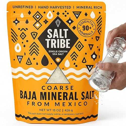 Salt Tribe Baja Mineral Sea Salt for Grinder Refill / Coarse Natural Grain / 90+ Trace Minerals / Low Sodium Hydration Salt / Organic Unrefined / Sal Organica / Single Origin Mexico / 15 Ounce