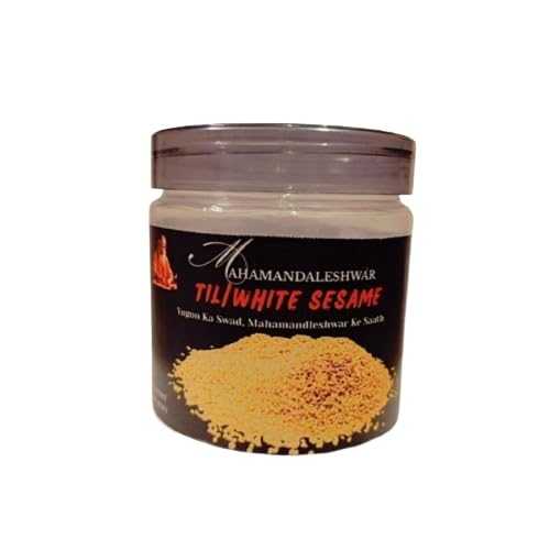 Mahamandaleshwar White Sesame (Til) 200g Premium Hulled Til Oil-Rich, Fresh \u0026 Aromatic Pure Indian beejs for Cooking, Tadka, Baking, Chikki \u0026 Tahini
