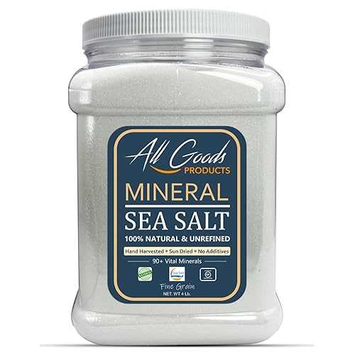 All Goods Products Baja Mineral All Goods Mineral Sea Salt, Fine Grain 4 LB. From Baja California, Hand-Harvested, 90+ Essential Minerals, Kosher, 30% Low Sodium. Potassium, Magnessium Rich Salt.