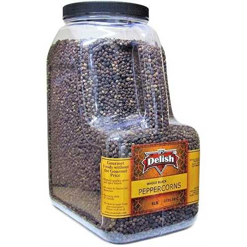 Gourmet Whole Black Peppercorns by It\u0027s Delish 6 LBS Gallon Size Jug Whole Black Pepper Restaurant Size Container - Premium Dried Peppercorns for Grinder Refill All Natural, Kosher \u0026 Fresh