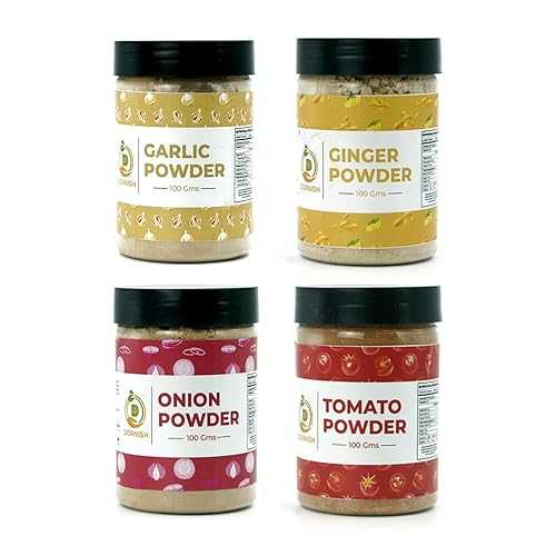 DORNISH STARCH AND ADDITIVES PRIVATE LIMITED DORNISH STARCH Ginger Powder 100g, Onion Powder 100g, Garlic Powder 100g, and Tomato Powder 100g for Cooking and Baking, Everyday Use, Essential for Kitchen, Pure and Natur