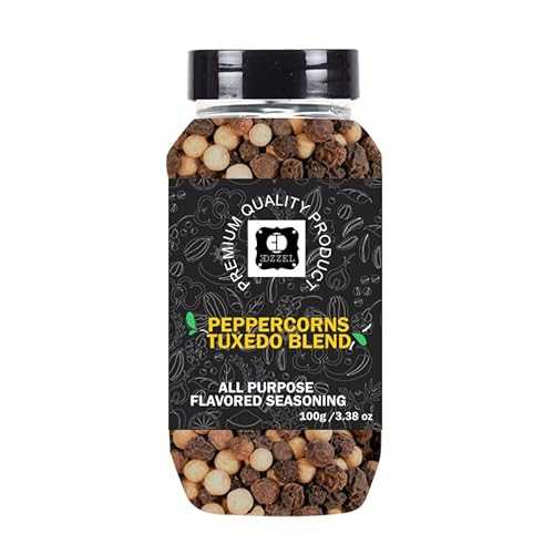 EDZZELPremium Quality Indian Organic Peppercorns, Tuxedo Blend Plant Based, Vegan, Gluten Free-100 GRAM Box (Set Of 3)