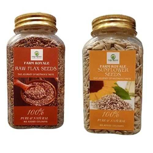 Farm Royale Raw Flax \u0026 Sunflower Combo (250gm, 200gm) 100% Pure and Natural / / Export Quality / / Hand picked materrial