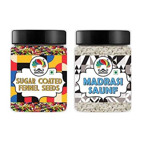 Blessfull Healing Mr. Merchant Sugar Coated Fennel Seeds (300gm) \u0026 White Sweet Fennel Seeds Mukhwas (Madrasi Saunf, 300 gm) (Pack of 2)_Packing May Vary