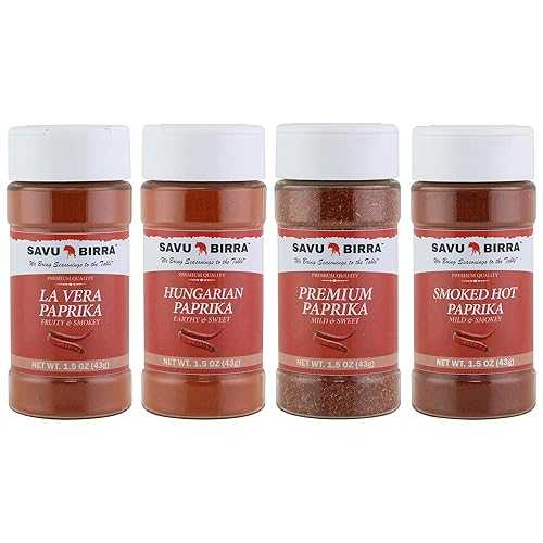 Savu Birra Gourmet Paprika 4 Pack, Hungarian Paprika, La Vera Sweet Paprika, Premium Paprika, and Hot Smoked Paprika