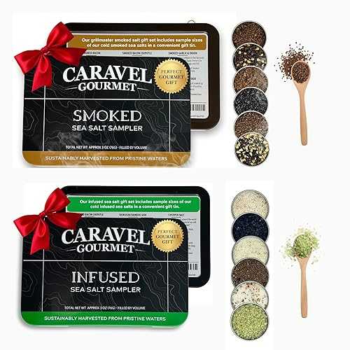 Sea Salt Gift Set - Infused \u0026 Smoked Salt Sampler Collections - 12 Flavors with Reusable Tins - Great Gifts for Everyone - by Caravel Gourmet