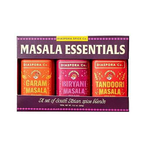 Diaspora Co. Masala Essentials Spice Gift Set Garam Masala, Tandoori Masala \u0026 Biryani Masala Authentic Indian Spice Blends for Cooking, Curry \u0026 Marinades Fresh, Single-Origin Spices
