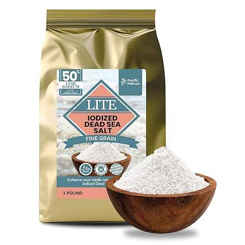 Pacific Pelican Iodized Dead Sea Lite Salt - Fine Grain / Unrefined Kosher, Natural Iodized, Low Sodium Salt for Cooking, Seasoning \u0026 Baking (1 重量ポンド)