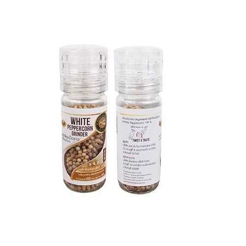 ???????? Whole White Peppercorns with Built-インチ Grinder - Adjustable Ceramic Mill Bottle - Aromatic and Sharp Earthy Spice for Fine Cooking 60g Generic Whole White Peppercorns with Built-インチ Grinder Adjustable Ceramic