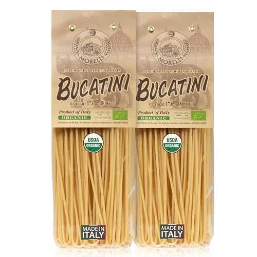 Morelli Bucatini Pasta Noodles - Premium Organic Italian Pasta from Italy - Handcrafted, Family Owned Gourmet Brand - Made with Durum Wheat Semolina 17.6 薬局衡オンス (500 g) - Pack of 2