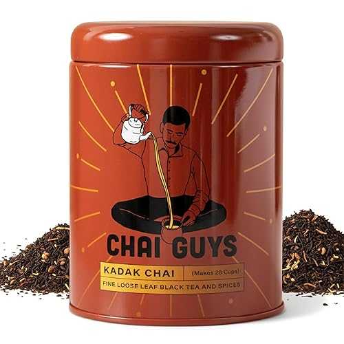 Chai Guys Karak Chai - Creamy Caf・・-Style Indian Tea Blend / Strong Black Tea with Cardamom \u0026 Ginger / Authentic Kadak Chai Latte Mix - 7薬局衡オンス Premium Tin Chai Guys Karak Chai Creamy Caf -Style Indian Tea Blend / Stron