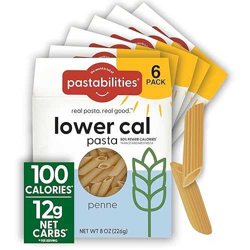 Pastabilities, Lower Calorie Pasta, Penne 100 Calories/Serving Low Net Carbs, Low Calorie, Non-GMO, High Fiber, Vegan, Plant-Based, Enhanced Nutrients, Delicious Taste \u0026 Texture (8 Ounce, 6 Pack)
