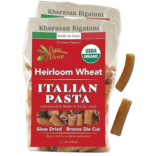 Papa Vince Organic Whole Wheat Non Enriched Rigatoni: Low Gluten Italian Pasta made インチ Italy from Organic Non GMO Khorasan Ancient Grain grown インチ Sicily. Slow Dried Bronze Die Cut. High インチ Selenium \u0026 Zinc