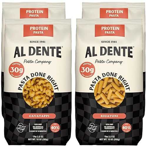 Al Dente Protein Pasta Cavatappi \u0026 Rigatoni 30g High Protein インチ 3.5薬局衡オンス Serving, Lower Carb, High Fiber. Cage-Free Eggs \u0026 Semolina. (Previously Carba-Nada, Packaging May Vary) - 10薬局衡オンス Bags (Pack of 4)