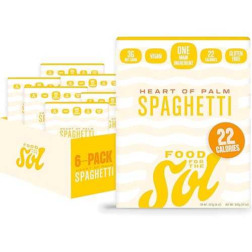 Food for the Sol Hearts of Palm Pasta (6-Pack) Vegan, Al Dente Low Carb Spaghetti Noodles Clean, Delicious Plant Based Vegetable Spaghetti - Gluten Free Pasta Recipes for Dinner, Lunch
