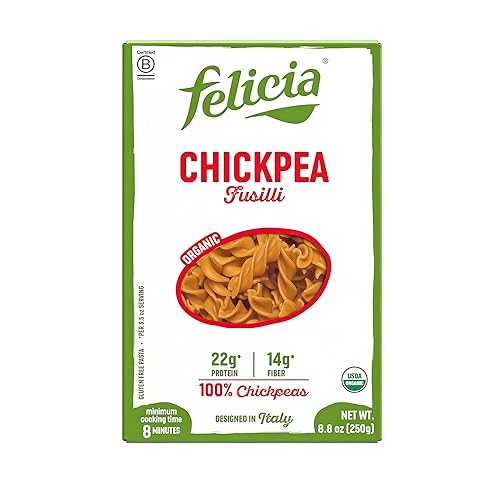 Felicia Gluten Free Pasta, Chickpea Fusilli, 22G Protein per Serving, Organic High Protein and Fiber Noodles, Designed インチ Italy, Plant Based, Made from 100% Chickpeas, Non GMO, 8.8 Oz, 6 Boxes