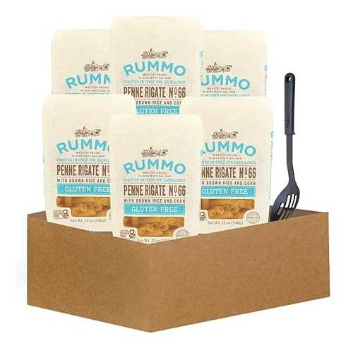 GROVE Penne Pasta 6x Pasta Penne Rigate, 12薬局衡オンス Bundle with Slotted Spoon Gluten Italian-pasta with sauce-holding texture and non-stick safe utensil Gift Set (7 Items)