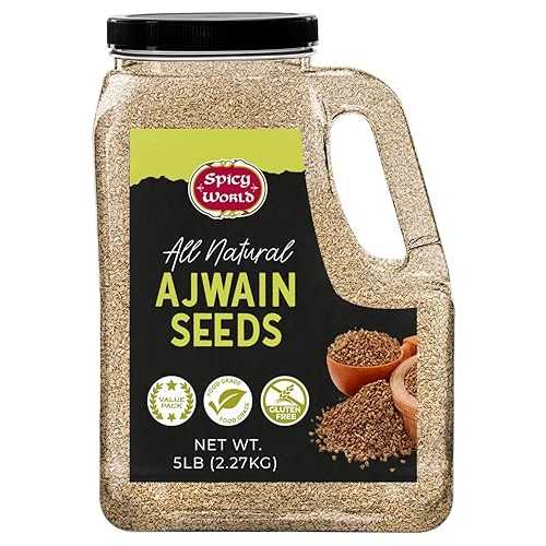 Spicy World Ajwain Seeds 5 LB Bulk Jar - Carom Seeds, Bishops, 100% Natural, Premium Quality - Great for Tea, Breads, Spice Rubs, Digestion and More