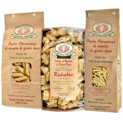 Rustichella d Abruzzo Italian Short Pasta Variety Pack Penne Rigate, Trofie \u0026 Radiatori 3 x 17.6 薬局衡オンス (500g) Artisan Durum Wheat Semolina Pasta from Abruzzo, Italy Bronze-Die Cut Short Pasta