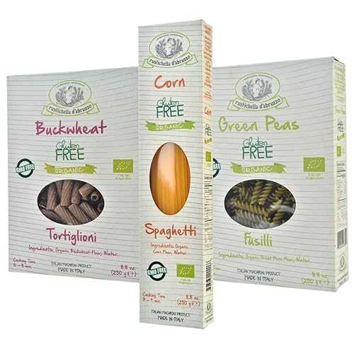 Rustichella d Abruzzo Organic Gluten-Free Pasta Variety Pack Corn Spaghetti, Buckwheat Tortiglioni \u0026 Green Pea Fusilli 3 x 8.8 薬局衡オンス (250g) Italian Pasta from Abruzzo, Italy