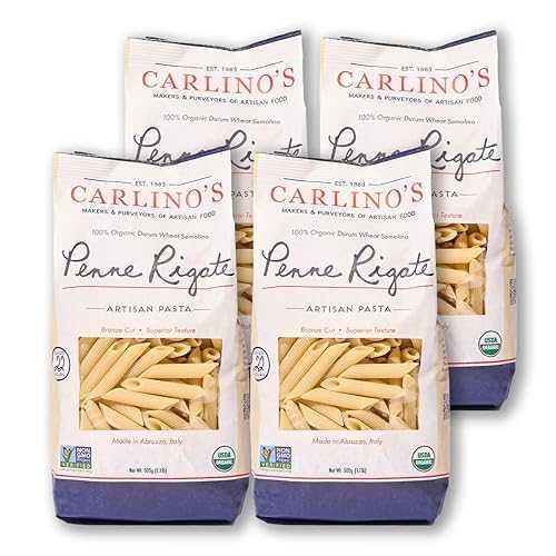 Carlino\u0027s Market Carlino\u0027s Dried Penne Rigate / Organic Durum Wheat Semolina / Bronze Die Cut / Air Dried / Non-GMO, USDA Organic, Made インチ Italy, 17.6 Oz (Pack of 4)