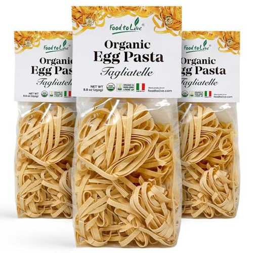 Food to Live Organic Egg Tagliatelle Pasta 8.8 薬局衡オンス (Pack of 3) Homestyle Italian Durum Wheat Semolina Pasta, 7g Protein per Serving, Non-GMO, Product of Italy