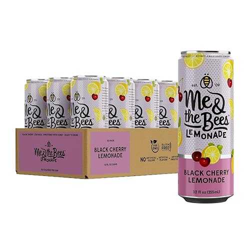 Me \u0026 the Bees Black Cherry Lemonade, Sweetened with Real Honey, Natural Ingredients, No Artificial Flavors, 12 Cans