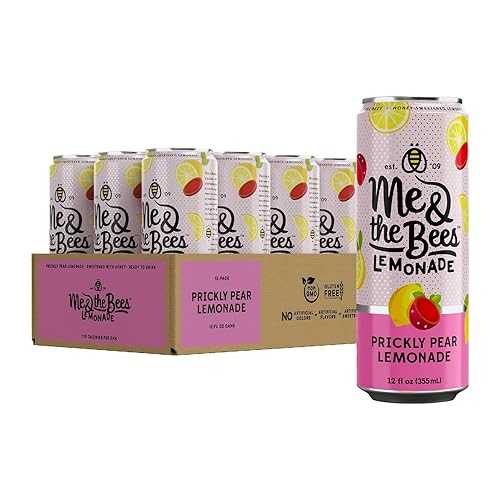 Me \u0026 the Bees Prickly Pear Lemonade, Sweetened with Real Honey, Natural Ingredients, No Artificial Flavors, 12 Cans