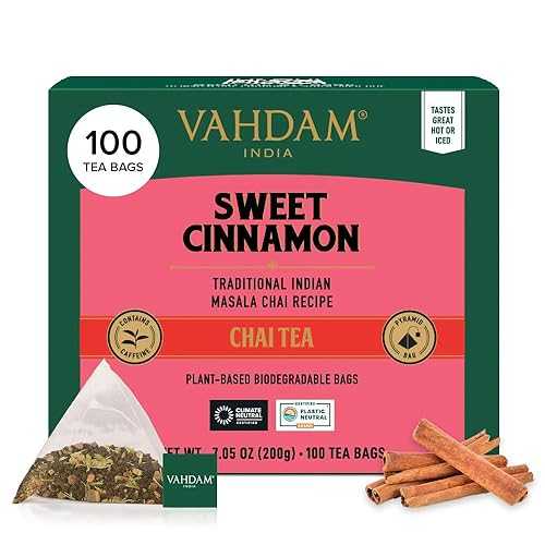 VAHDAM Sweet Cinnamon Chai Tea Bags (100 Count) / 100% Natural Spices / Spiced Masala Chai with Natural Cinnamon / Aromatic \u0026 Rich Flavor / Hot or Iced Brew