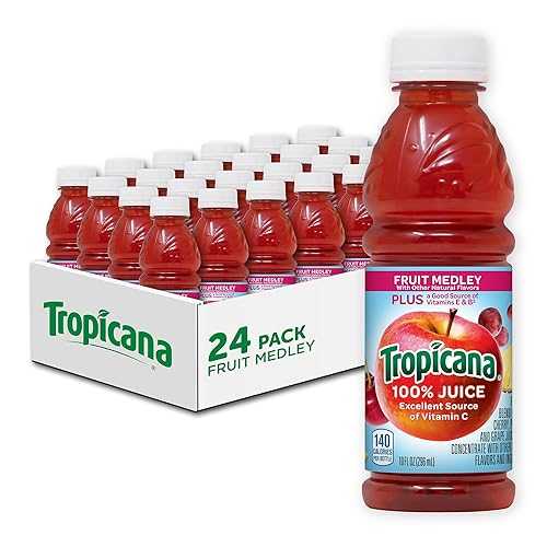 Tropicana 100% Fruit Medley Juice, Single Serve, 10 Fl Oz Bottles (Pack of 24) - Real Fruit Juice, Vitamin C, B \u0026 E Rich, No Added Sugars, No Artificial Flavors